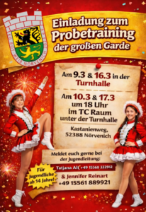 Einladung Probetraining große Garde